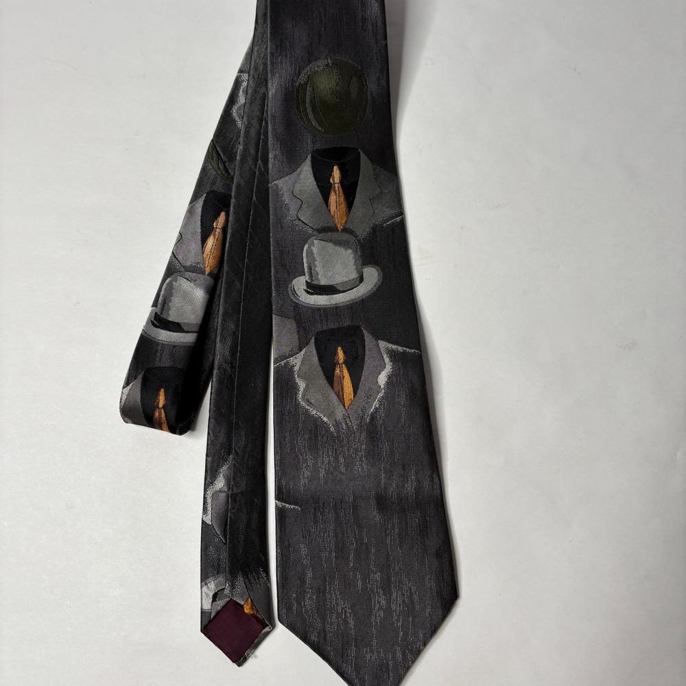 VTG Mark of California Tie Gray Surrealist Art Necktie Hat‎ Apple Head Suit - Picture 2 of 5